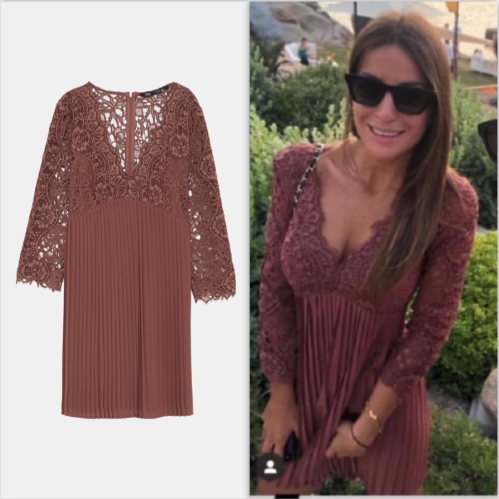 Zara Pleated Guipure Dress NWT